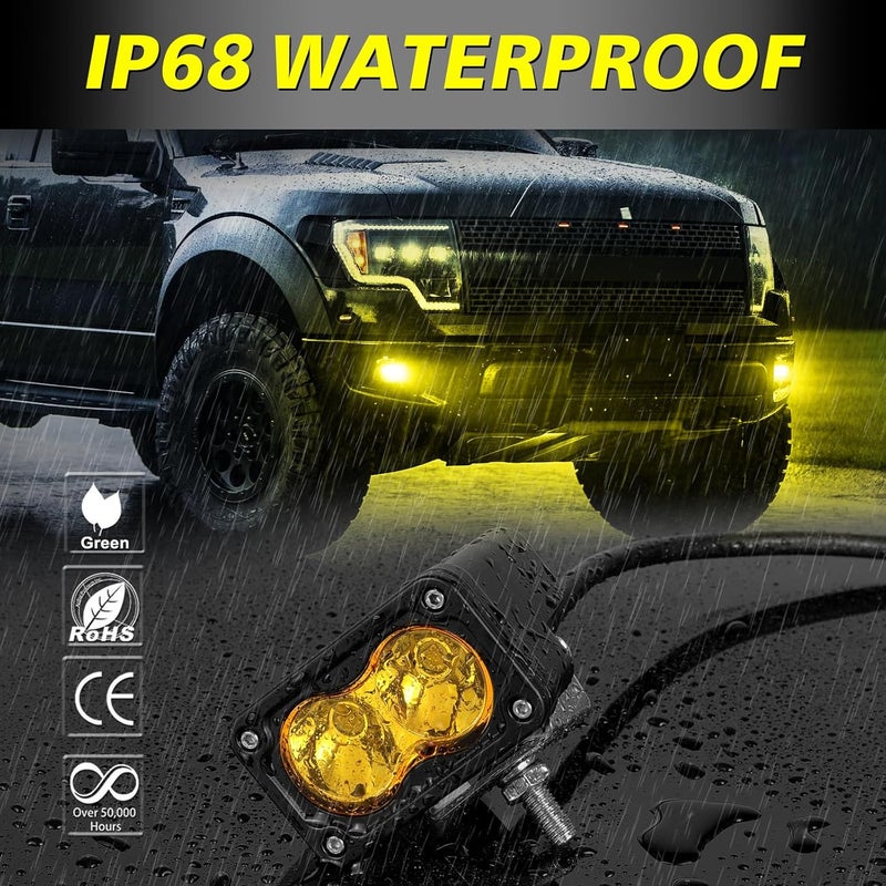 AKD Part Yellow LED Pods, 3 Inch CREE LED Yellow Fog Lights 40W Spot Motorcycle Auxiliary Light Pods Small Offroad Driving Pods Lights 2PCS for Truck Dirt Bike SUV UTV ATV Snowmobile Surron - Image 5